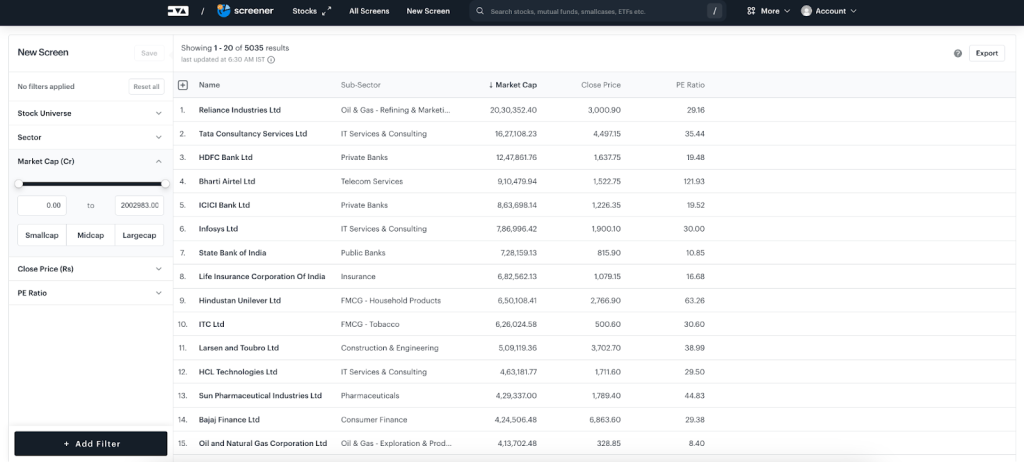 Tickertape Stock Screener